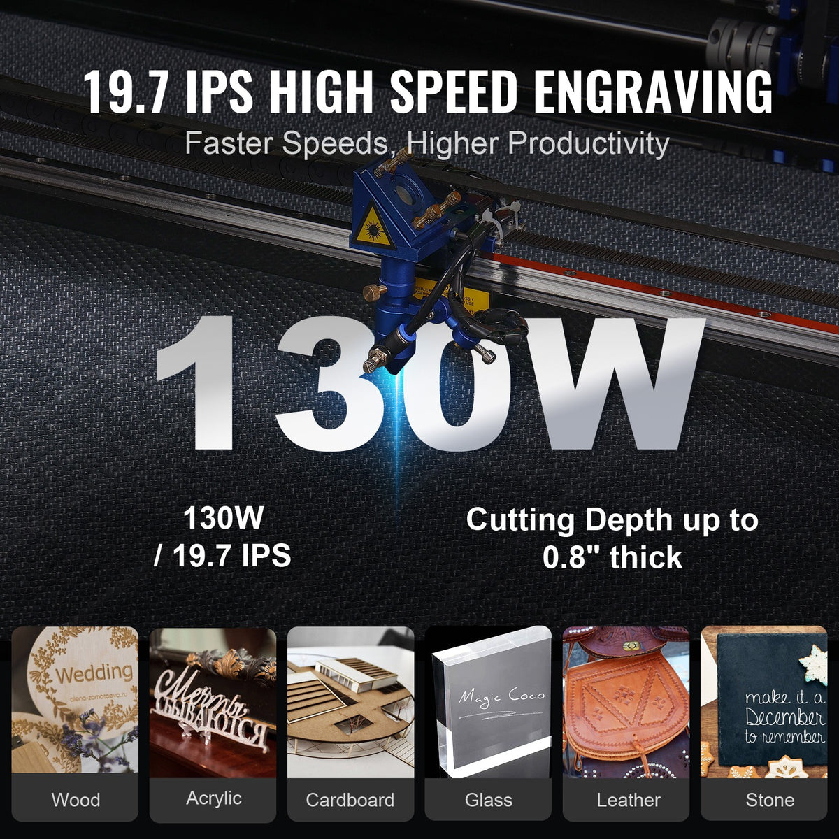Uimoso 130W CO2 Laser Cutter and Engraver, 35X55 In, 19.7 IPS Speed