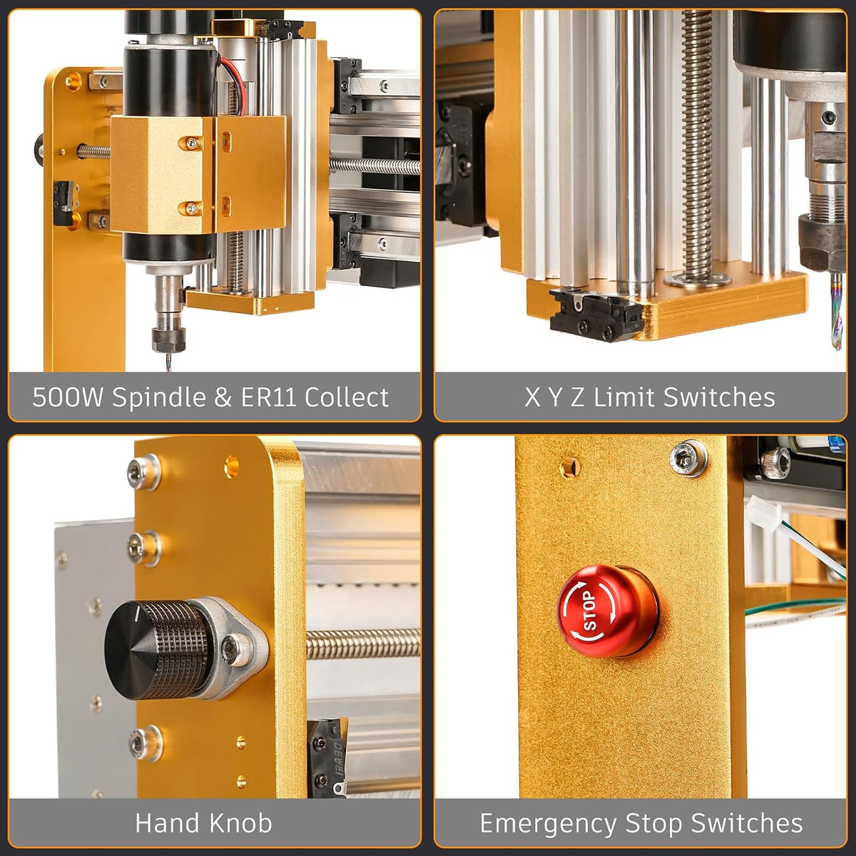 3018 Pro Ultra CNC Machine 500W All-Metal CNC Router Machine, Upgraded 3 Axis Engraver Machine Limit Switches & Emergency-Stop with GRBL Offline Control for Metal, Wood, Acrylic, PCB MDF