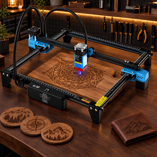 Twotrees TTS-55 Pro laser engraver engraving a cutting board